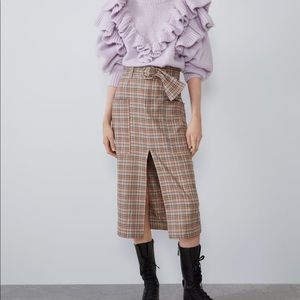 Zara Check Skirt With Belt